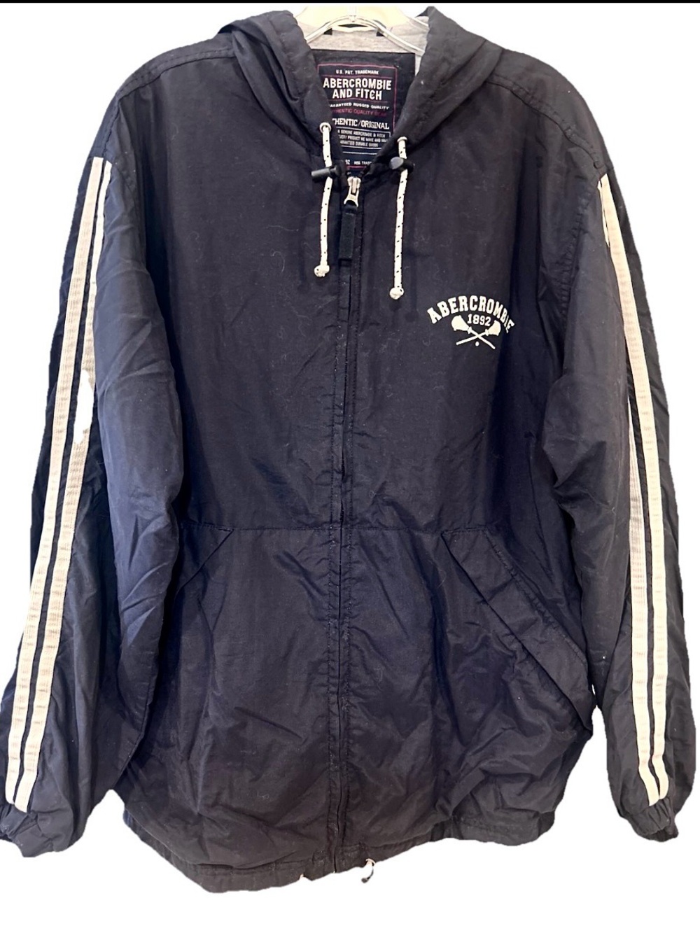 Vintage Y2K Abercrombie & Fitch Lacrosse Hooded Jacket Navy Stripe Men’s S
